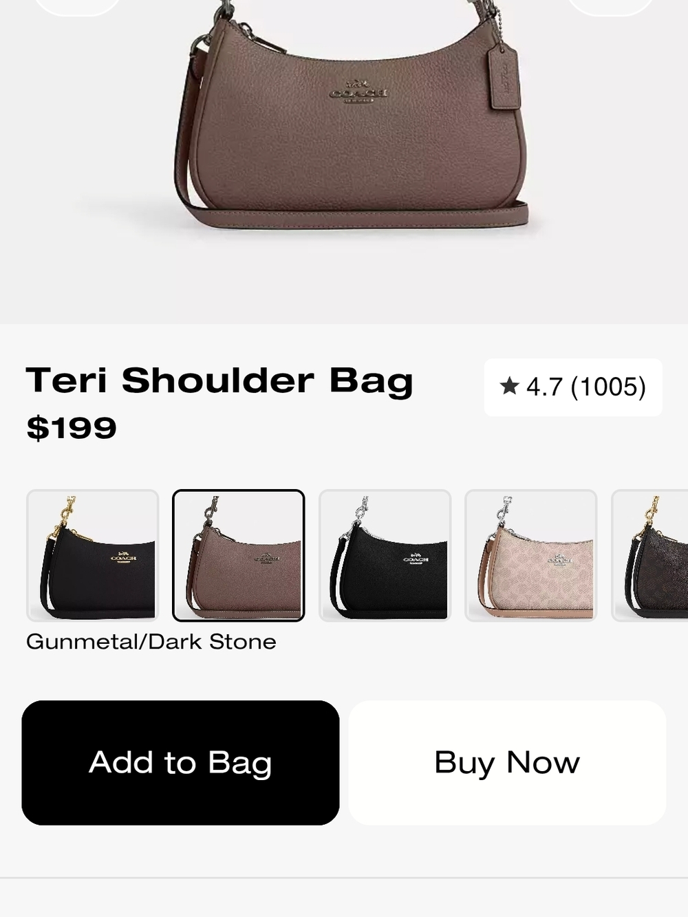 Coach Teri Shoulder Bag in Dark Stone